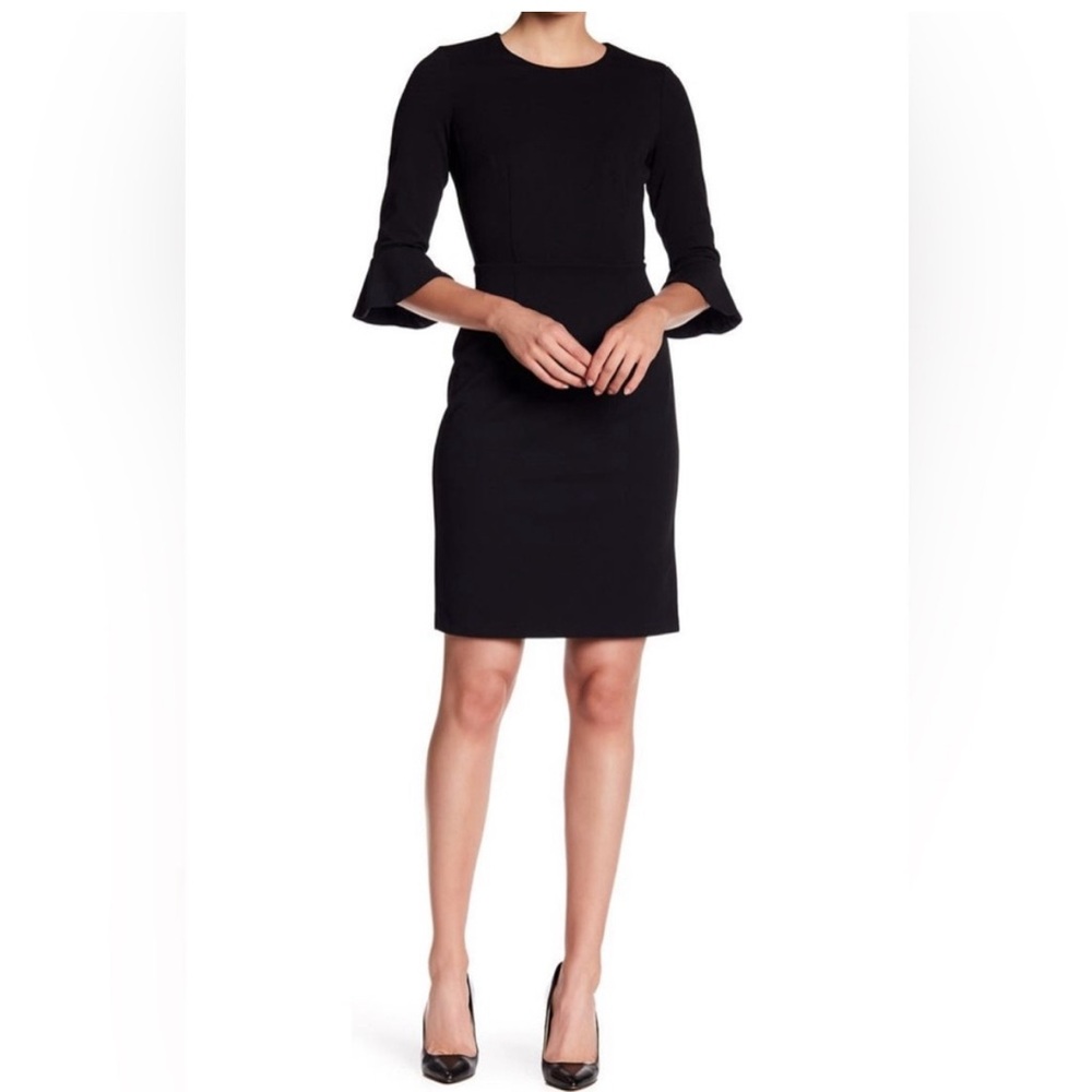Donna Morgan 3/4 bell sleeve stretch crepe sheath dress